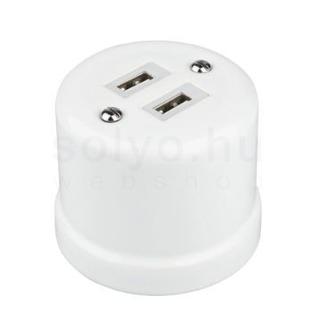 Fehér porcelán USB aljzat falon kívüli szereléshez