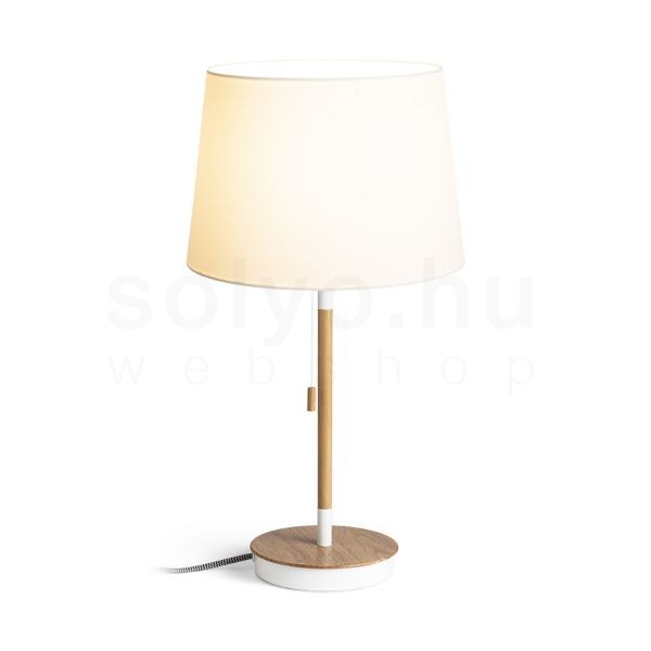 KEITH/AMBITUS 30 asztali lámpa USB-vel  Polycotton fehér/bükk 230V LED E27 15W