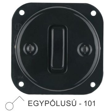 Egyes billenő porcelán kapcsolóbetét, fekete, egypólusú