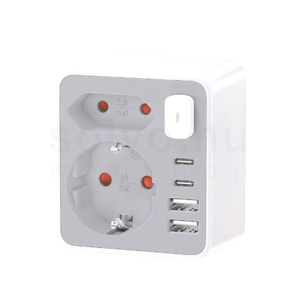 Technik Professional WG Elosztó Fali 2 utas + 2 x USB-C + 2 x USB-A + kapcsoló