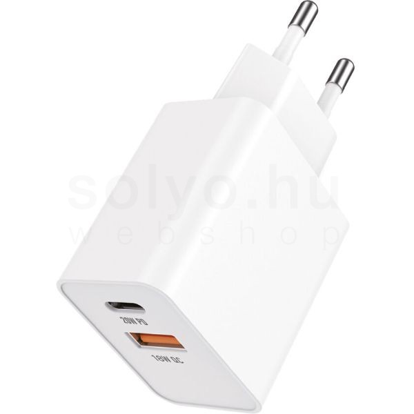 Technik Hálózati Adapter USB A+C  (fast charger) 20W Fehér